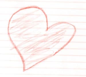 hand-drawn heart on lined paper