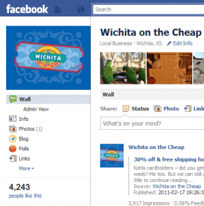 FB snip Feb 18 2011 Wichita on the Cheap likes on Facebook