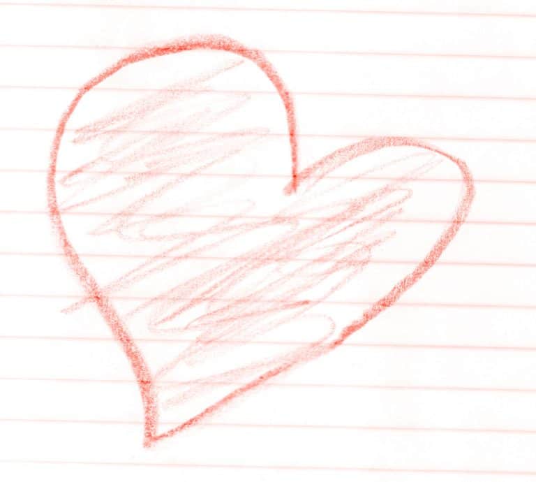 hand-drawn heart on lined paper