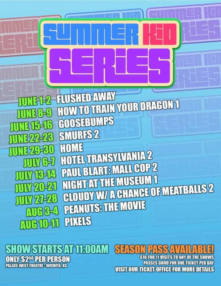 Summer kids movies schedule at the Palace Theater