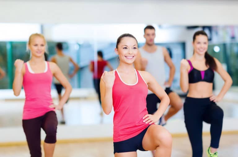fitness class working out and exercising