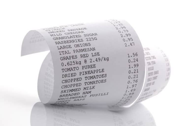 Receipt for groceries on a white background