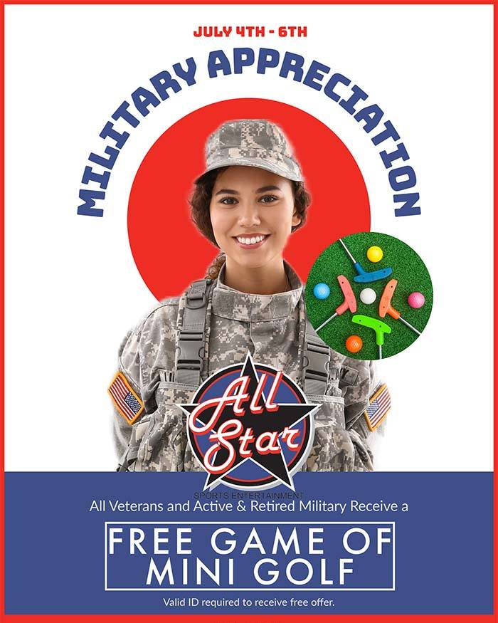 FREE Game of Mini Golf for Military and Veterans at All Star Sports this 4th of July Weekend