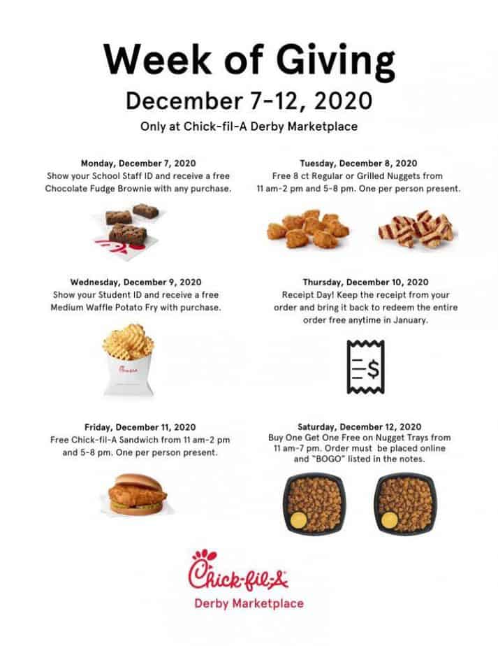 free and discounted food at Chick fil A