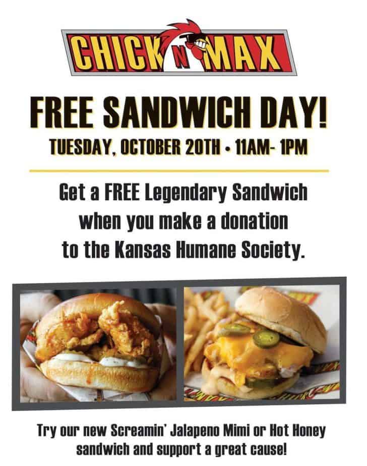 Free sandwich at chick n max to benefit humane society