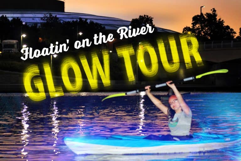 Kayak to the Keeper of the Plains ring of fire lighting during the Wichita Glow Tour
