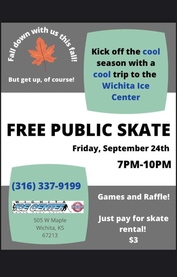 Free public skate session wichita ice center sept 24 7-10 p.m.