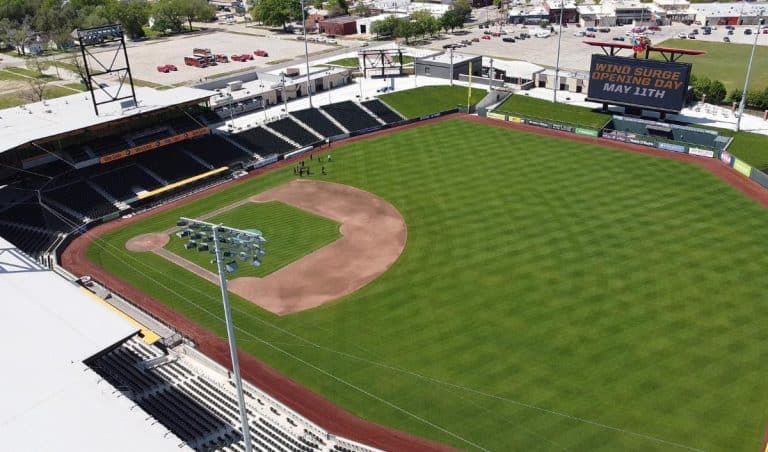Aerial view of the new Riverfront Stadium in Wichita KS