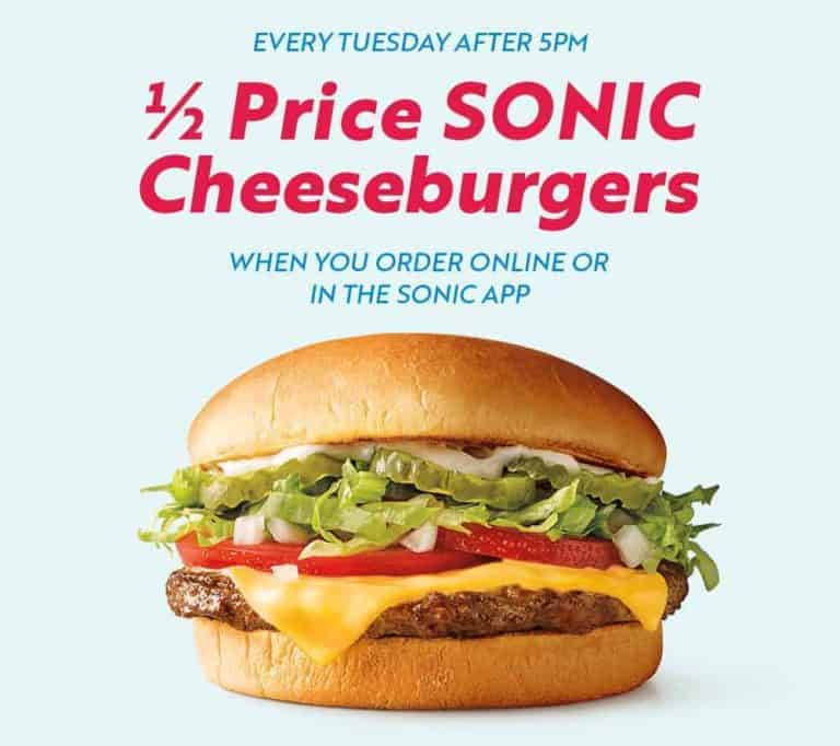 1/2 price Sonic Cheeseburgers every Tuesday after 5 p.m. - Sonic family night special