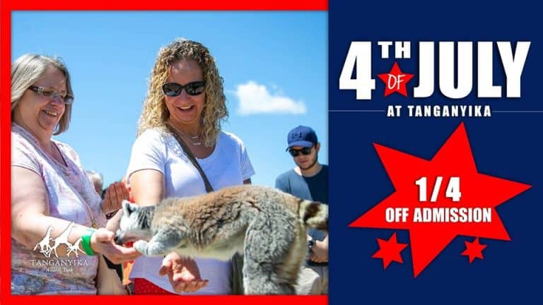 25% off admission at Tanganyika Wildlife Park on the 4th of July