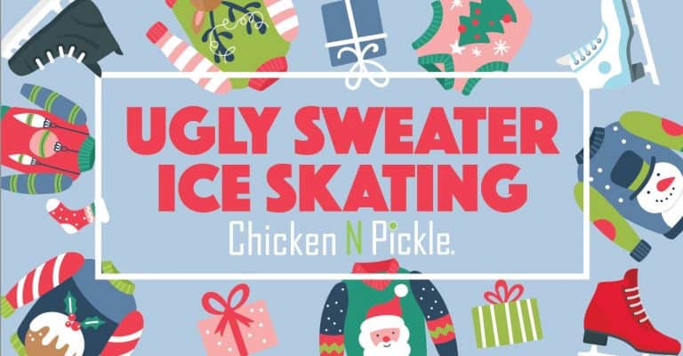 ugly sweater skating night at Chicken N Pickle